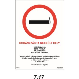   Dohányzásra kijelölt hely jelölő matrica / tábla, piktogram + felirat, ISO 7010