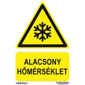   Alacsony hőmérséklet jelölő matrica, piktogram + felirat, ISO 7010