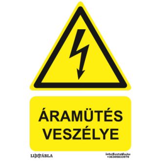   Áramütésveszély jelölő tábla, piktogram + felirat, ISO 7010