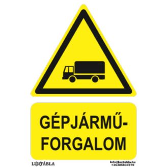   Gépjármű forgalom veszély jelölő tábla, piktogam + felirat, ISO 7010
