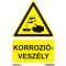 Korrózió veszély jelölő matrica, piktogram + felirat, ISO 7010