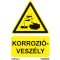 Korrózió veszély jelölő tábla, piktogram + felirat, ISO 7010