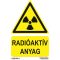 Radioaktív anyag jelölő matrica, piktogram + felirat, ISO 7010