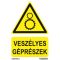 Veszélyes géprészek jelölő matrica, piktogram + felirat, ISO 7010
