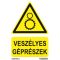 Veszélyes géprészek jelölő tábla, piktogram + felirat, ISO 7010