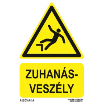   Zuhanás veszély jelölő tábla, piktogram + felirat, ISO 7010