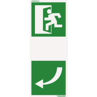   Ajtókilincs jelölő, balra mutató, 30 x 10 cm, matrica, piktogram, ISO 7010