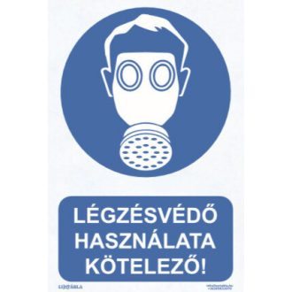   Légzésvédő használata kötelező! matrica, piktogram + felirat, ISO 7010