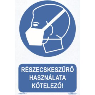   Részecskeszűrő használata kötelező! matrica, piktogram + felirat, ISO 7010