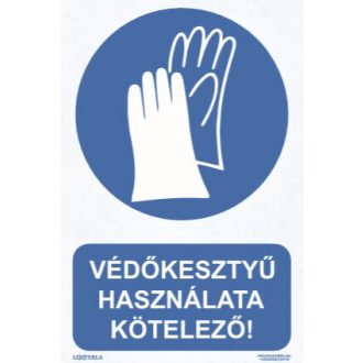   Védőkesztyű használata kötelező! matrica, piktogram + felirat, ISO 7010
