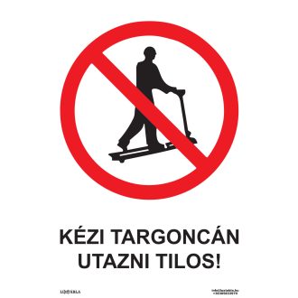   Kézi targocán utazni tilos! matrica, piktogram + felirat, ISO 7010