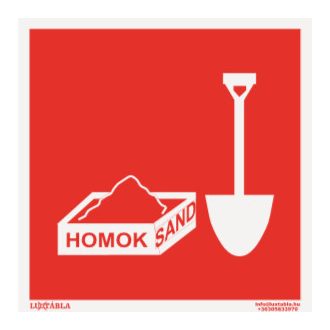 Tűzoltó homok jelölő matrica, piktogram, ISO 7010
