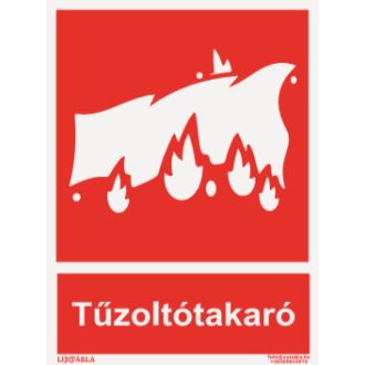   Tűzoltótakaró jelölő matrica, piktogram + felirat, ISO 7010